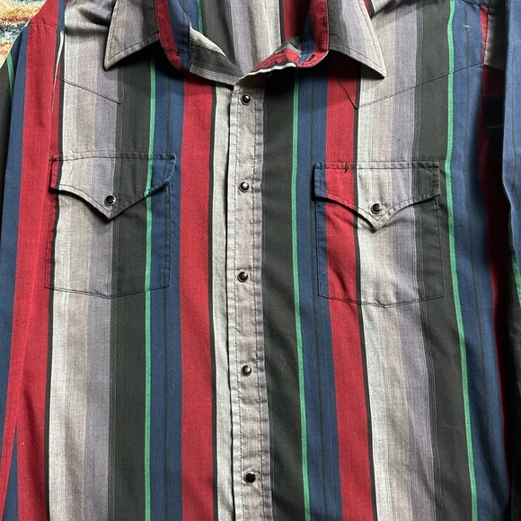 Vintage 1980s Striped Pearl Snap Shirt Size XL - Picture 4 of 4